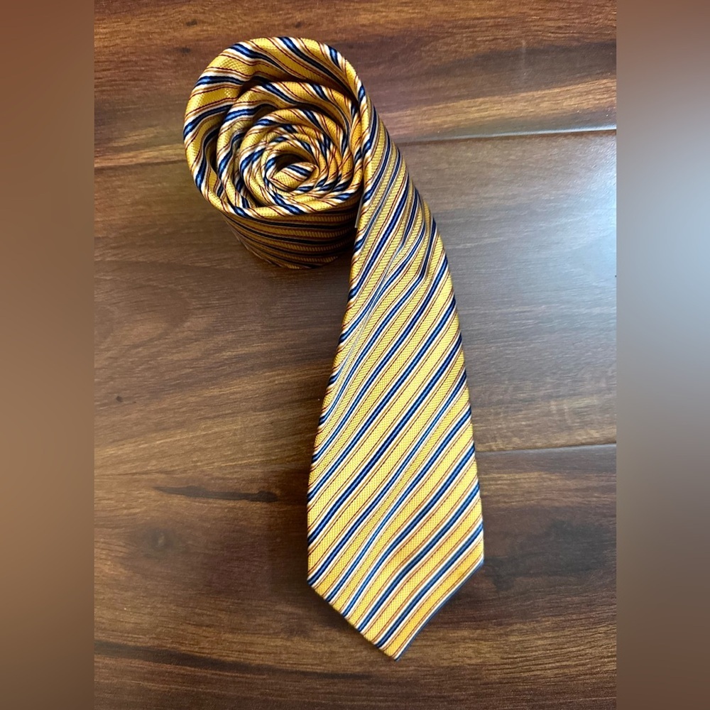 🍁NEW YEAR SALE🍁CHELANNI FIRENZE Classic Striped Gold and Blue Men's Tie